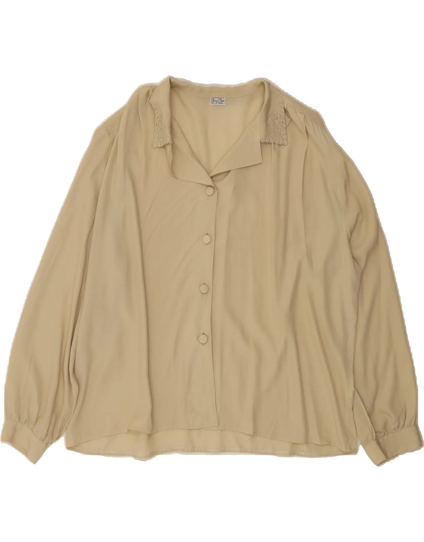 Cocktail Party Youthful Vibe VINTAGE Womens Shirt Blouse UK 20 2XL Beige Polyester