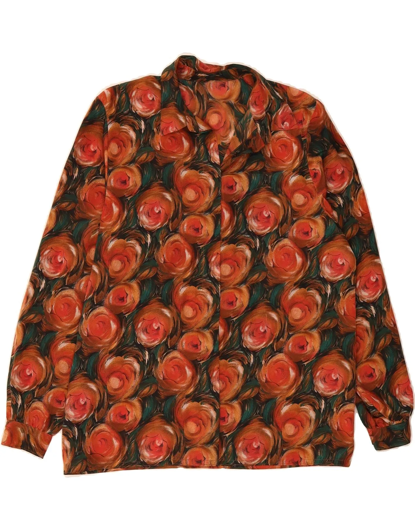 VINTAGE Womens Shirt UK 16 Large Brown Floral Corporate Wear