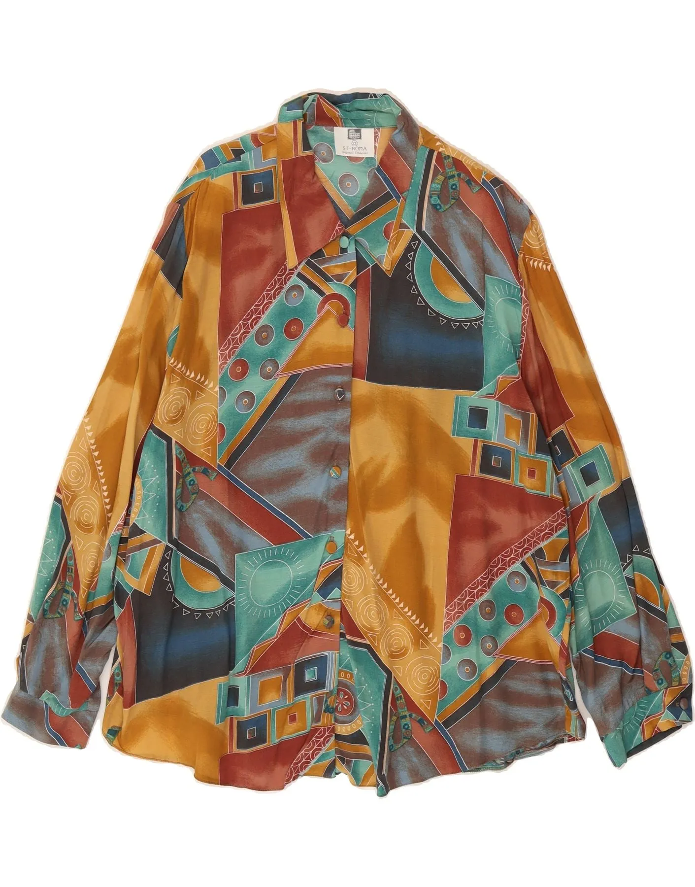 Weekend Outfit VINTAGE Womens Shirt Blouse UK 22 3XL Multicoloured Geometric Viscose