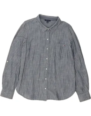slim cut TOMMY HILFIGER Womens Shirt UK 14 Large Blue Pinstripe Cotton