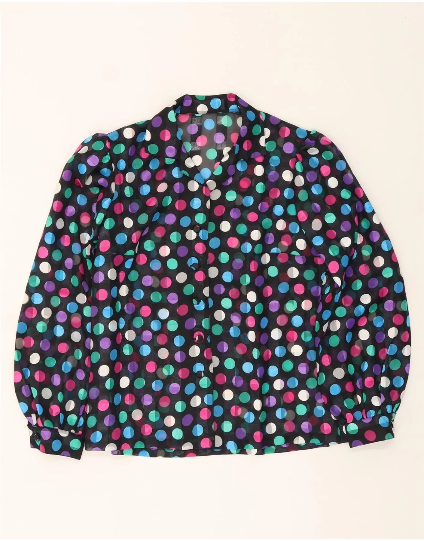 VINTAGE Womens Shirt Blouse UK 14 Large Black Polka Dot Weekend Casual