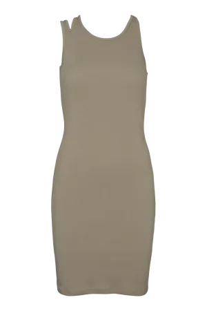 Ludmilla Asymmetric Dress - Vetiver Texture Blend Button Accent