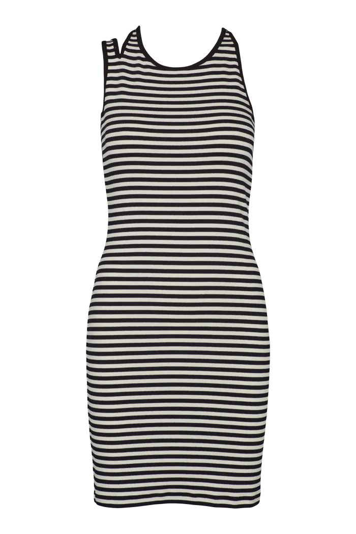 Ludmilla Asymmetric Dress - Whisper White/Black Form Fit Lunch Date