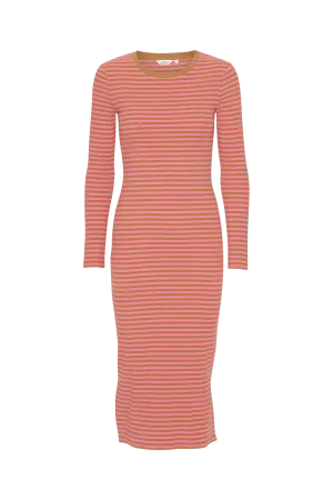 Ludmilla Long Dress - Stripe Fruit Dove/508 Bronze Brown Gentle Drape Texture Play