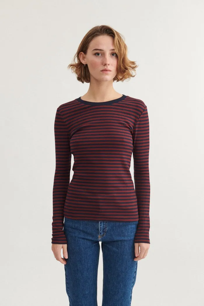 Luxury clothing Ludmilla LS Tee - Bordeaux truffle / Sky captain