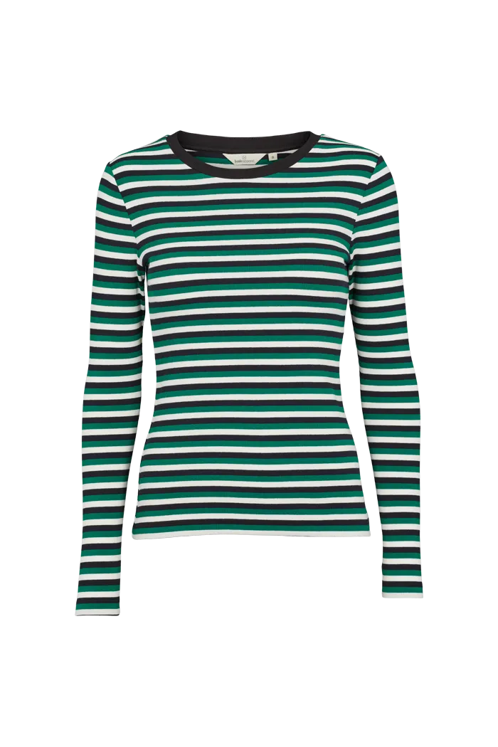 Distressed Hem Finish Seasonal Trend Ludmilla LS Tee - Green jacket / black / whisper white