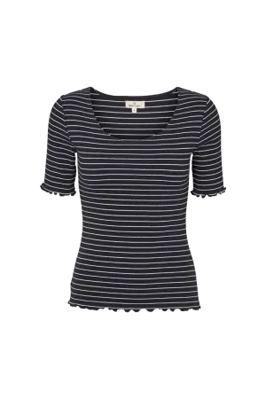 Cozy and Comfortable Ultra Soft Finish Ludmilla Scallop Tee SS - Black / bright white