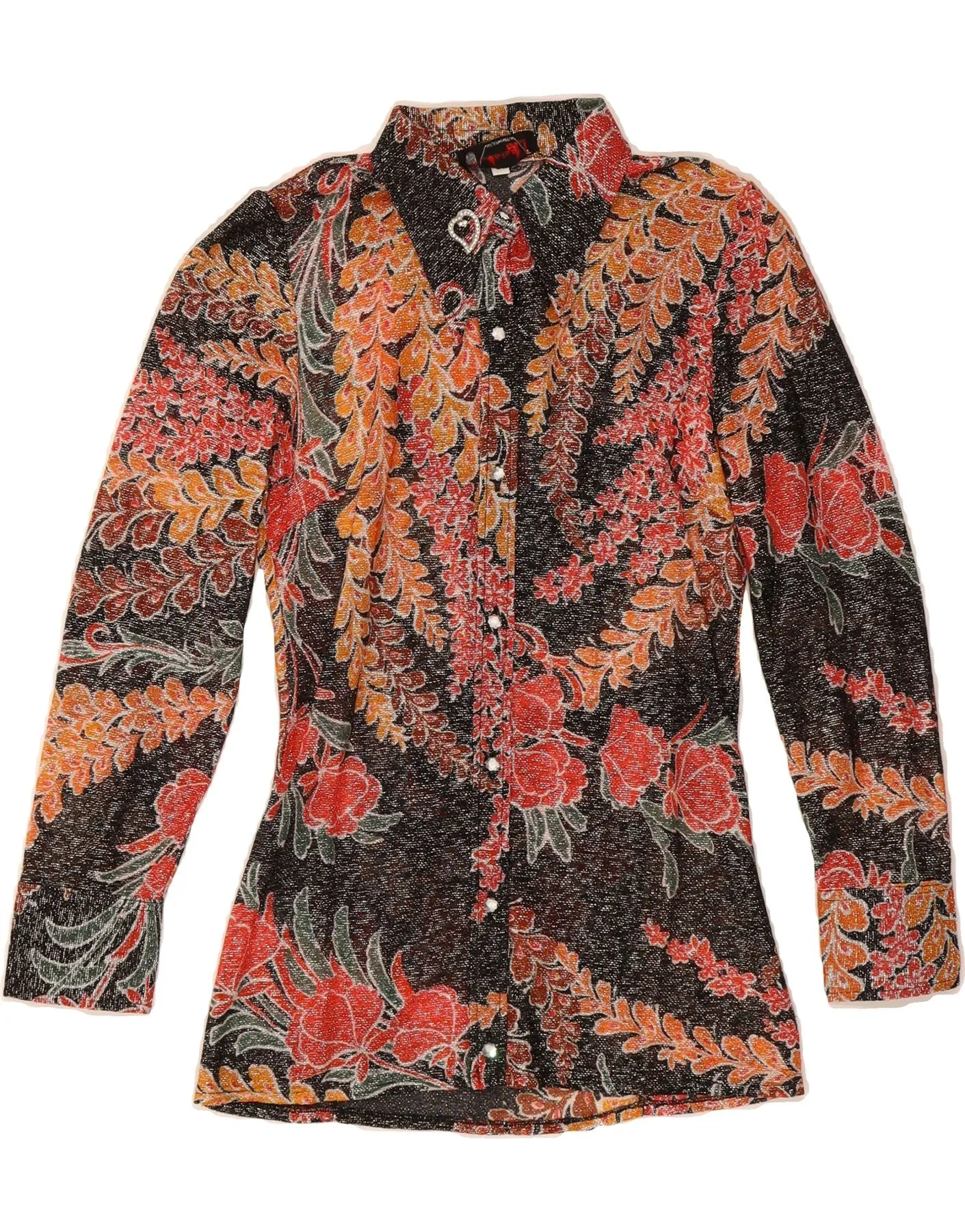 Sustainable Choice Statement Maker VINTAGE Womens Shirt Blouse IT 42 Medium Black Floral