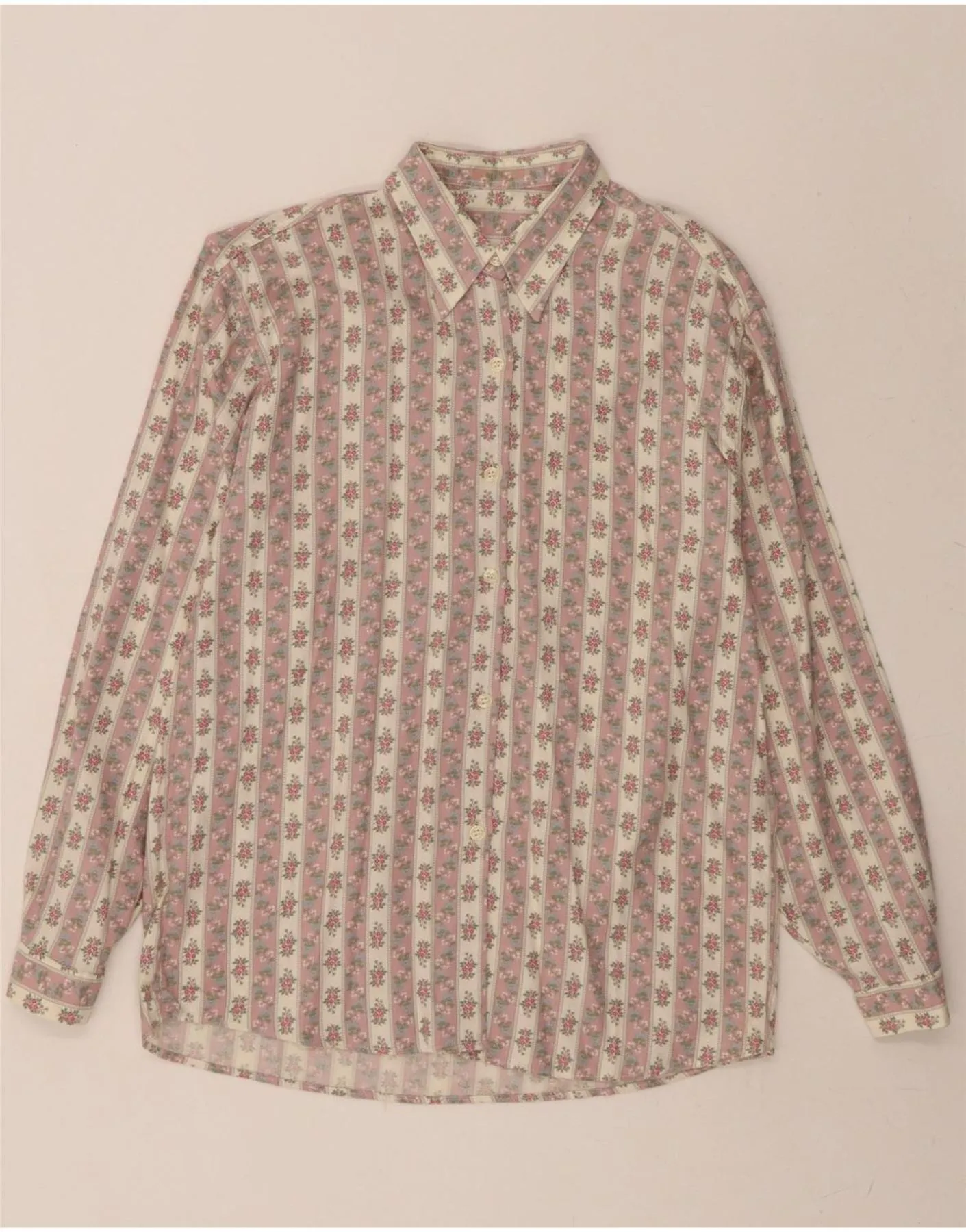 VINTAGE Womens Shirt UK 16 Large Beige Floral Cotton UV Protection