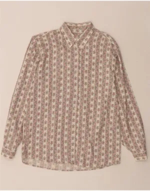 VINTAGE Womens Shirt UK 16 Large Beige Floral Cotton UV Protection