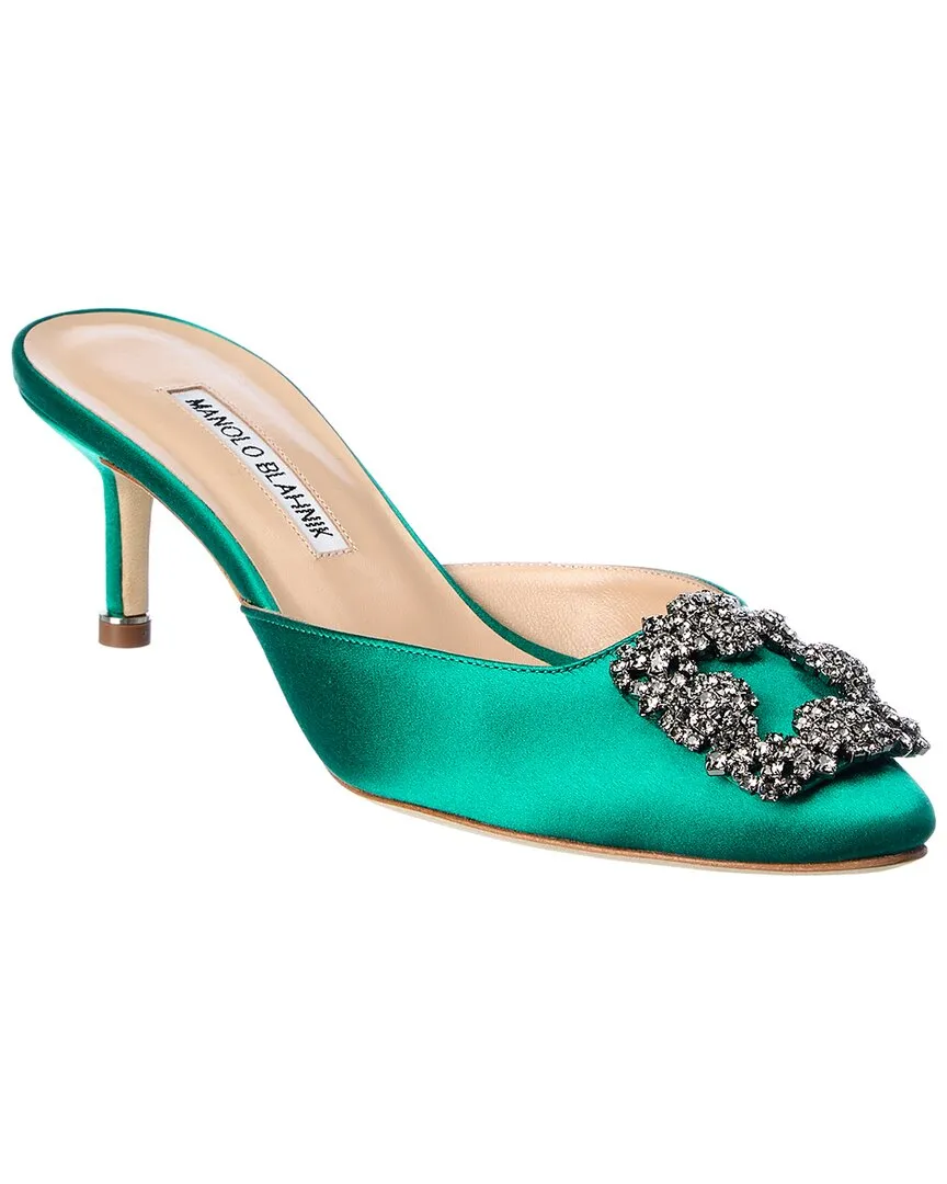 Manolo Blahnik Hangisimu 50 Satin Pump Easy Slip On Glittery Pumps