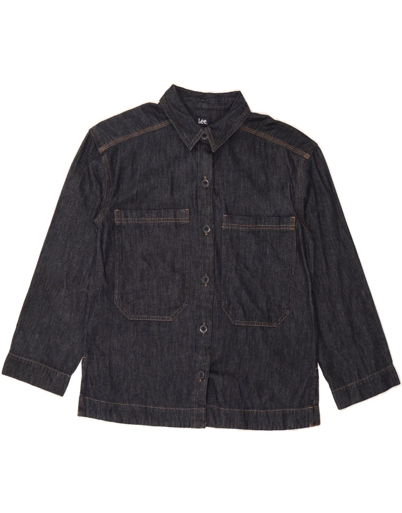 LEE Womens Denim Shirt UK 10 Small Navy Blue Cotton Striped style Social Meetup