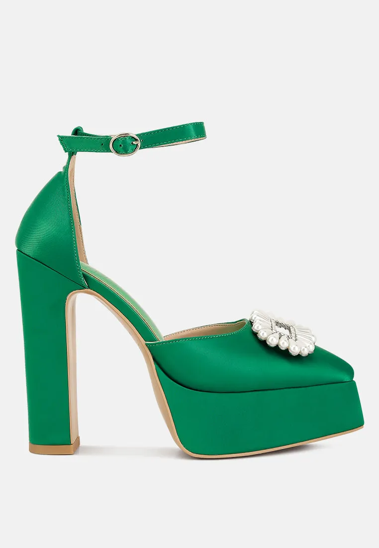 maeissa pearls brooch detail platform block heel sandals Fashion Heels for Summer