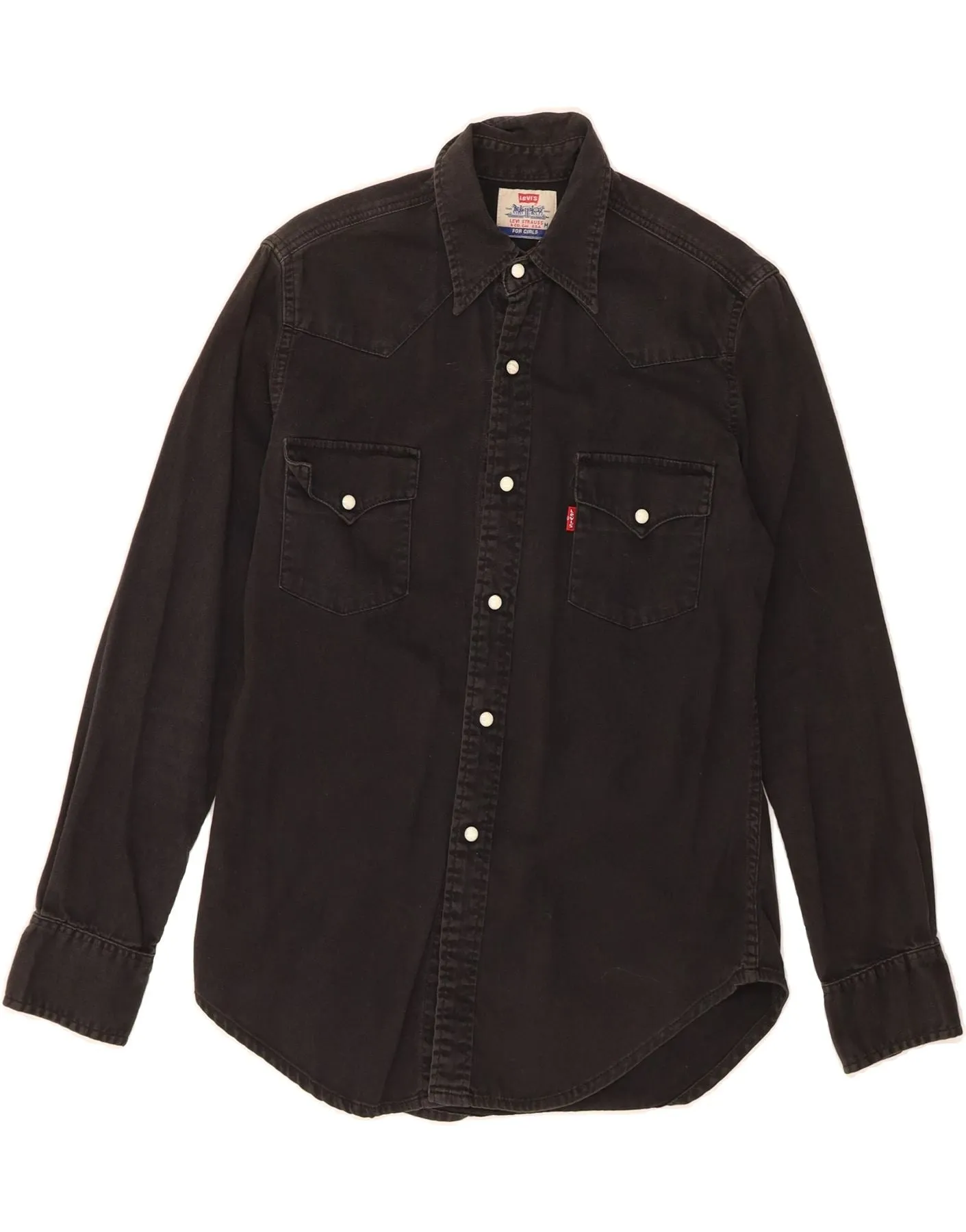 LEVI'S Womens Denim Shirt UK 14 Medium Black Cotton Hiking Gear Smooth Finish