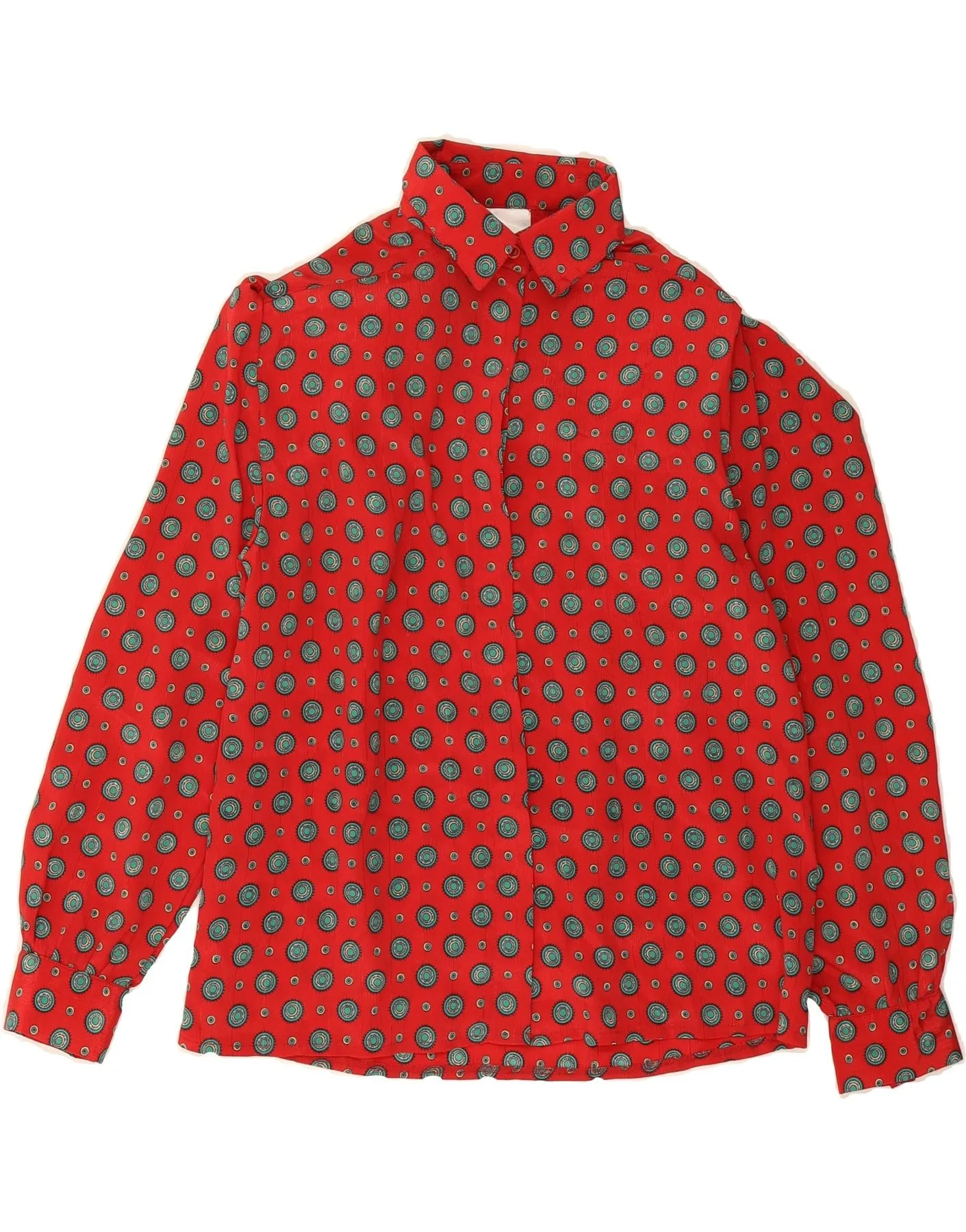 Sustainable fashion VINTAGE Womens Shirt Blouse UK 16 Large Red Geometric Polyester