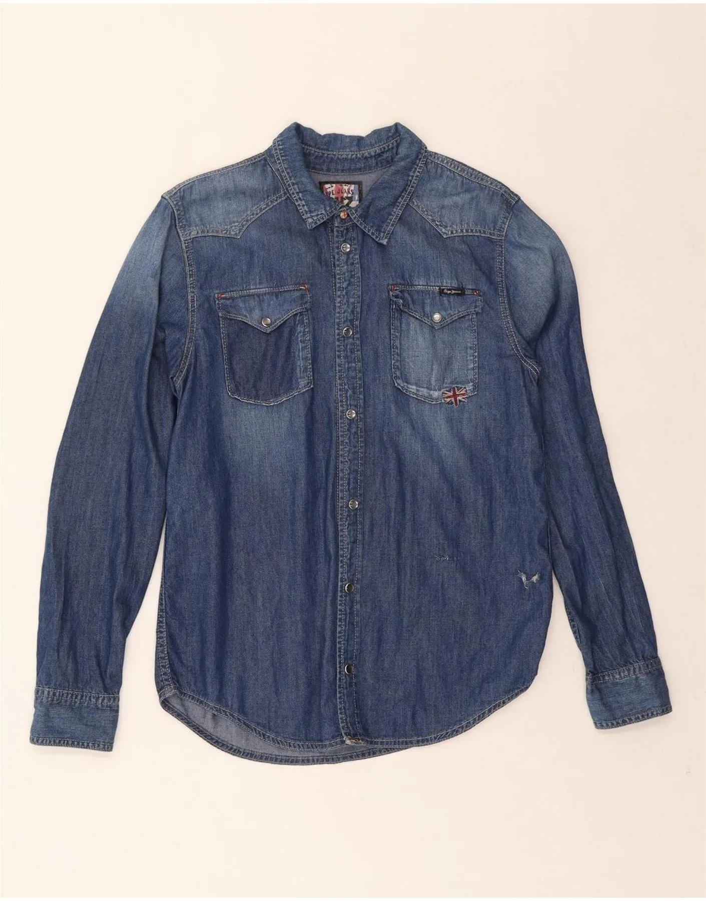 PEPE JEANS Womens Denim Shirt UK 16 Large Blue Cotton Sporty Look Unstructured Shoulder