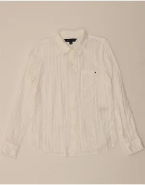 TOMMY HILFIGER Womens Shirt UK 10 Small White Cotton Graduation Ceremony Minimalist Closure