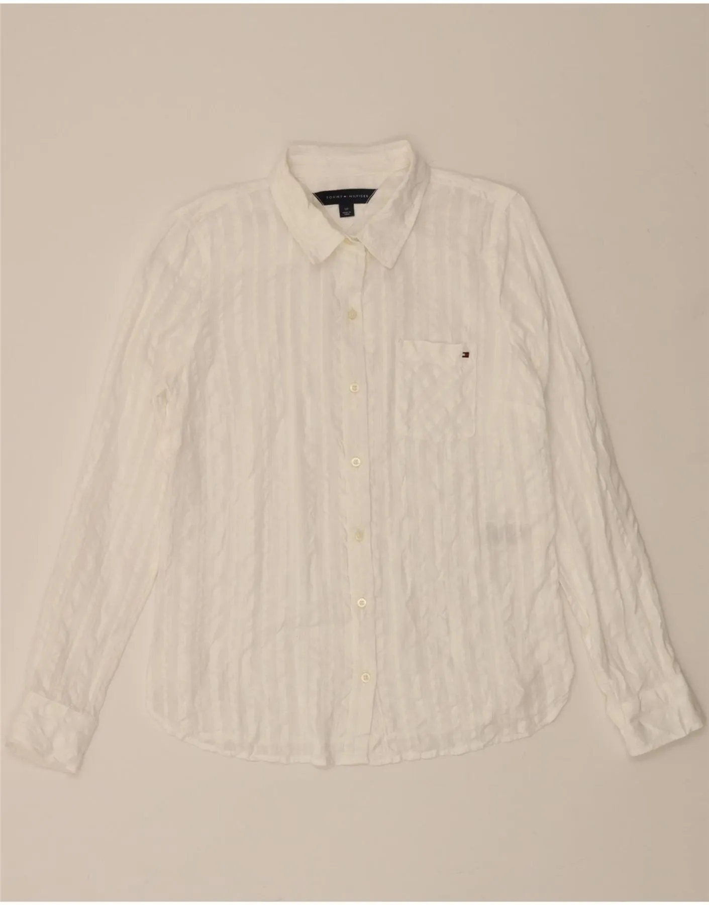 TOMMY HILFIGER Womens Shirt UK 10 Small White Cotton Graduation Ceremony Minimalist Closure