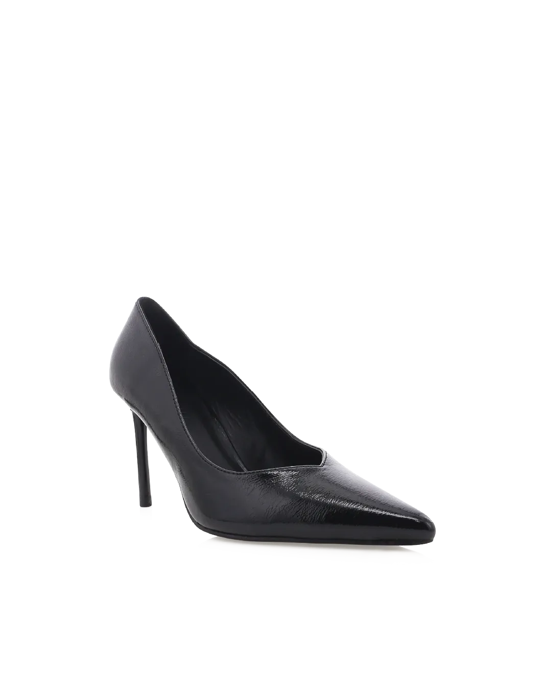 FABIOLA - BLACK CRINKLE PATENT Luxe Leather Heels Adjustable Straps