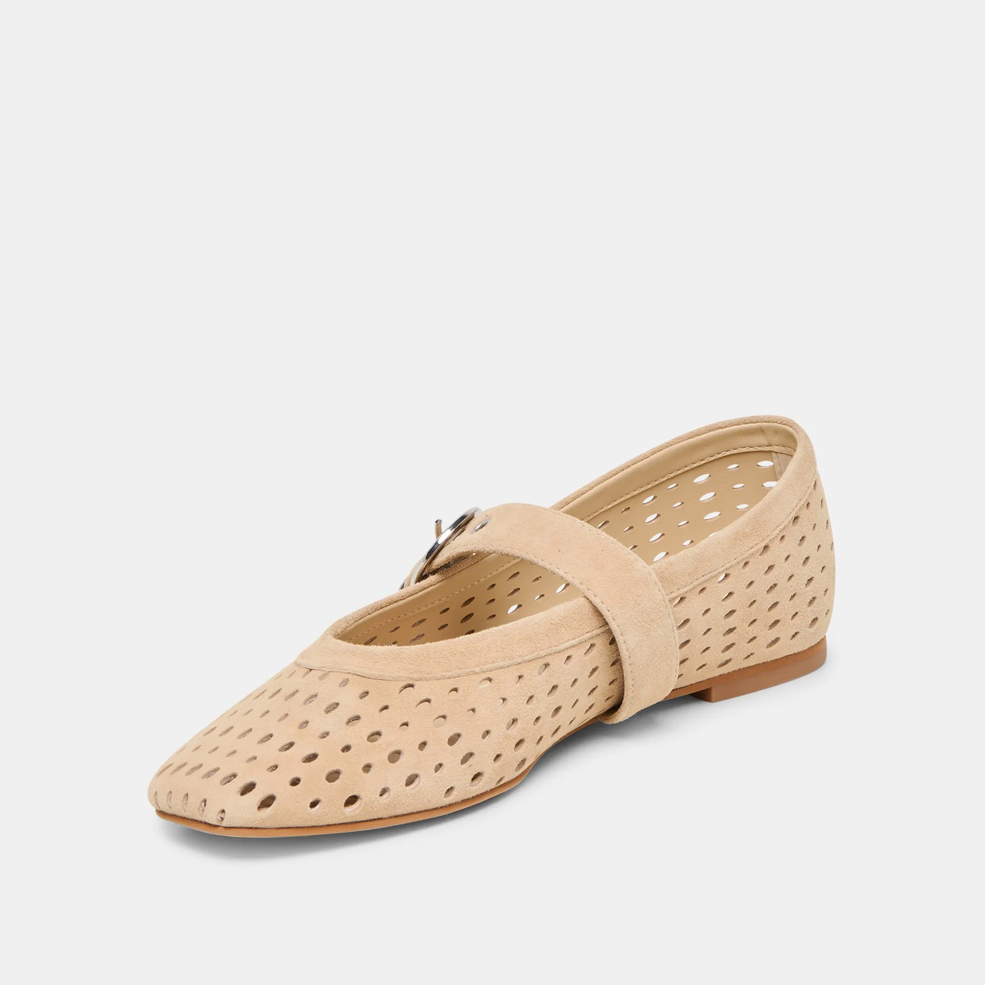 Elastic laces MIKEL BALLET FLATS CAMEL PERFORATED SUEDE