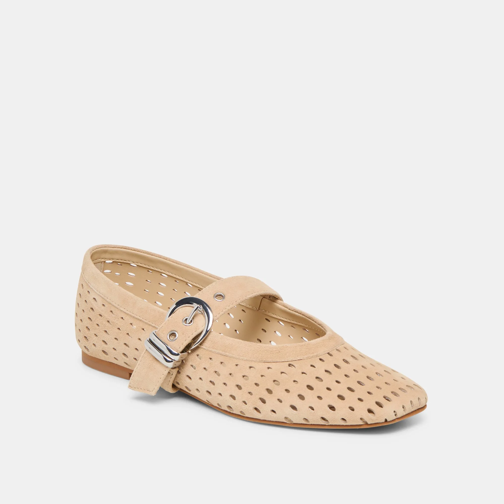 Everyday Shoes MIKEL BALLET FLATS CAMEL PERFORATED SUEDE