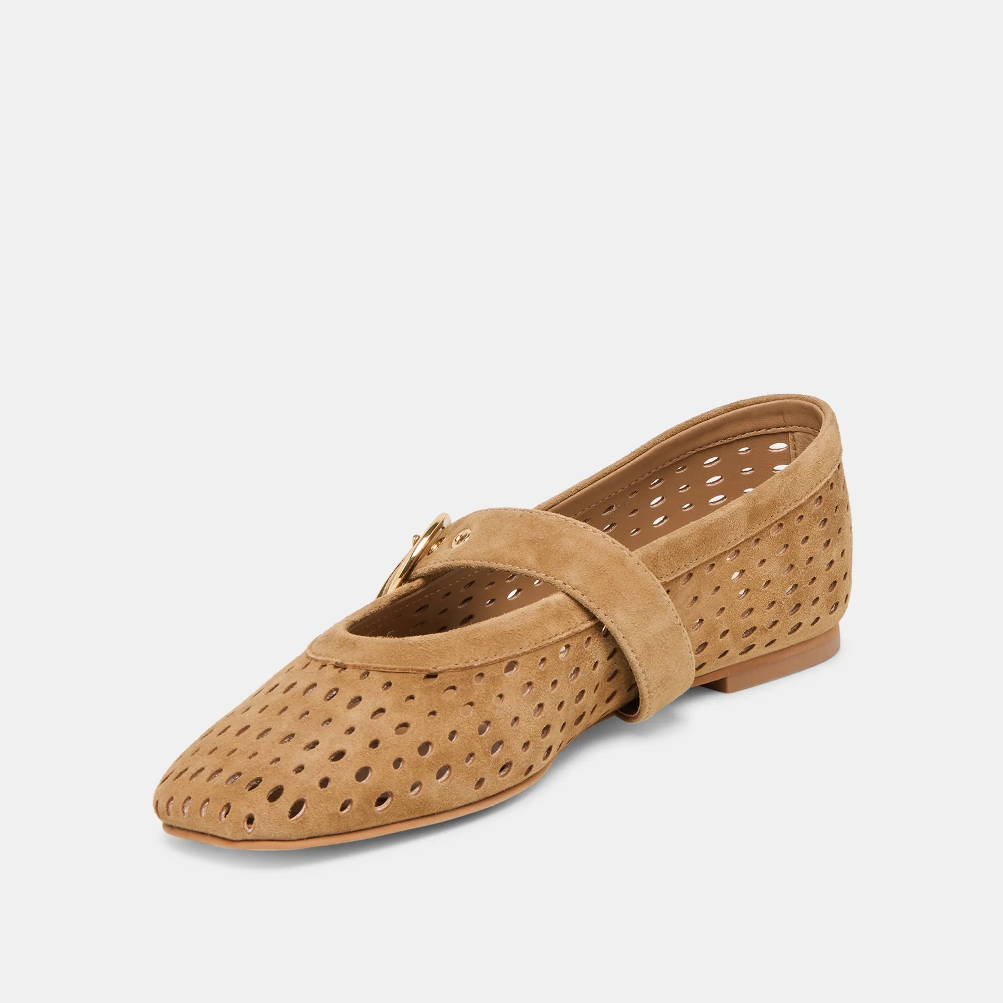 MIKEL BALLET FLATS LT BROWN PERFORATED SUEDE Versatile Construction
