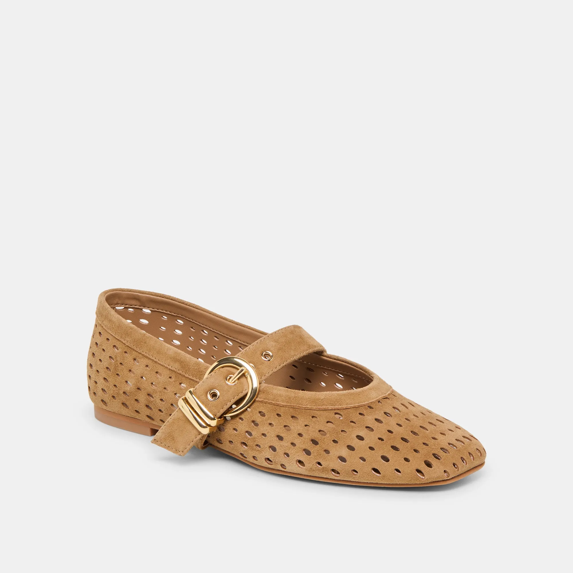 MIKEL BALLET FLATS LT BROWN PERFORATED SUEDE Minimalist Look Practical Walk
