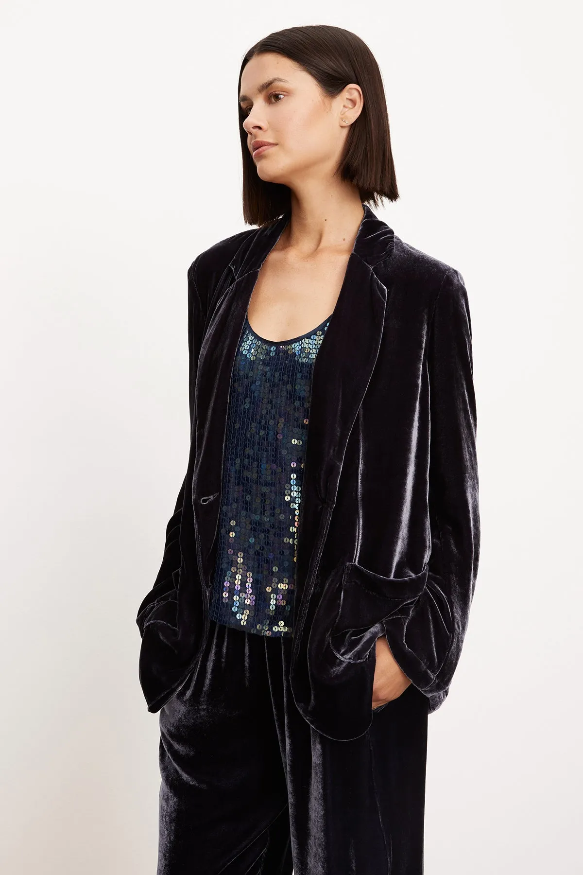 Abrasion Resistant Shell Stylish Comfort KYLA SILK VELVET BLAZER