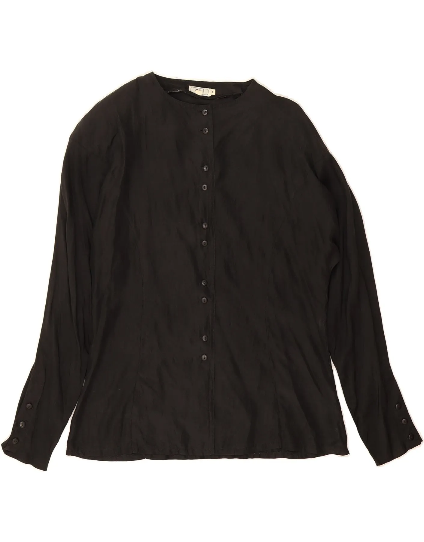 OUI Womens Shirt Blouse EU 38 Medium Black Silk Tuckable Hem Adjustable Cuffs