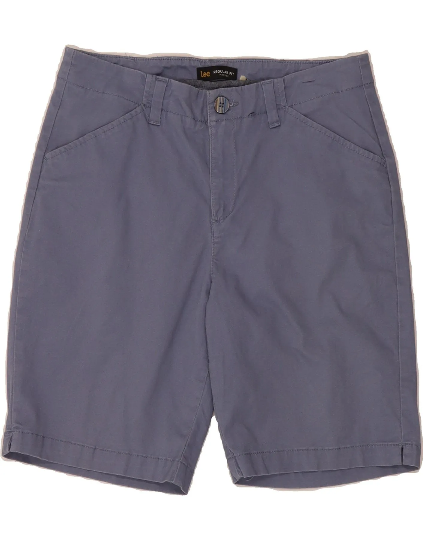Smooth Zipper Design LEE Womens Regular Fit Mid Rise Casual Shorts US 10 Large W30  Blue Cotton