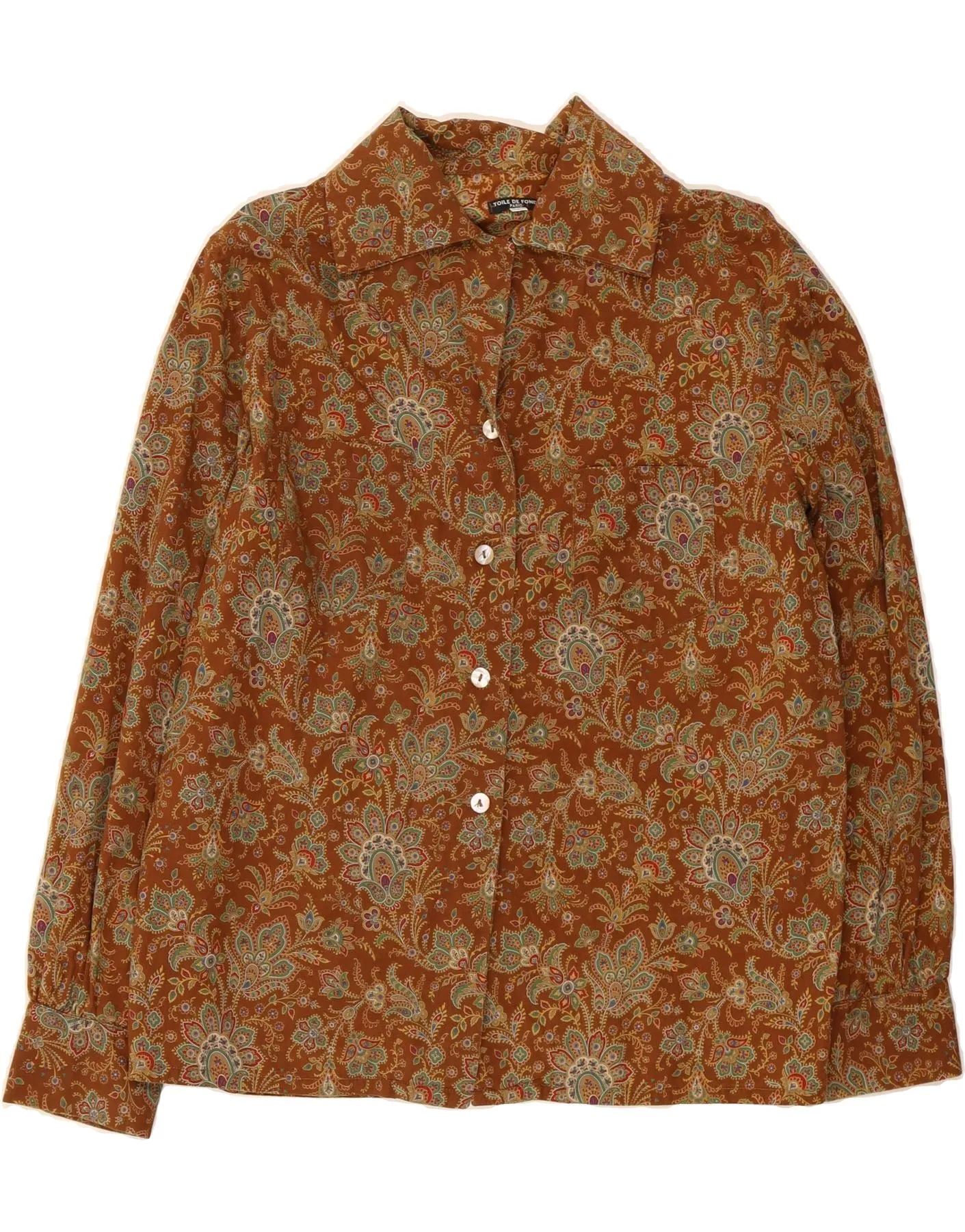 Gradient effect Warm Layers VINTAGE Womens Shirt UK 16 Large Brown Paisley Cotton