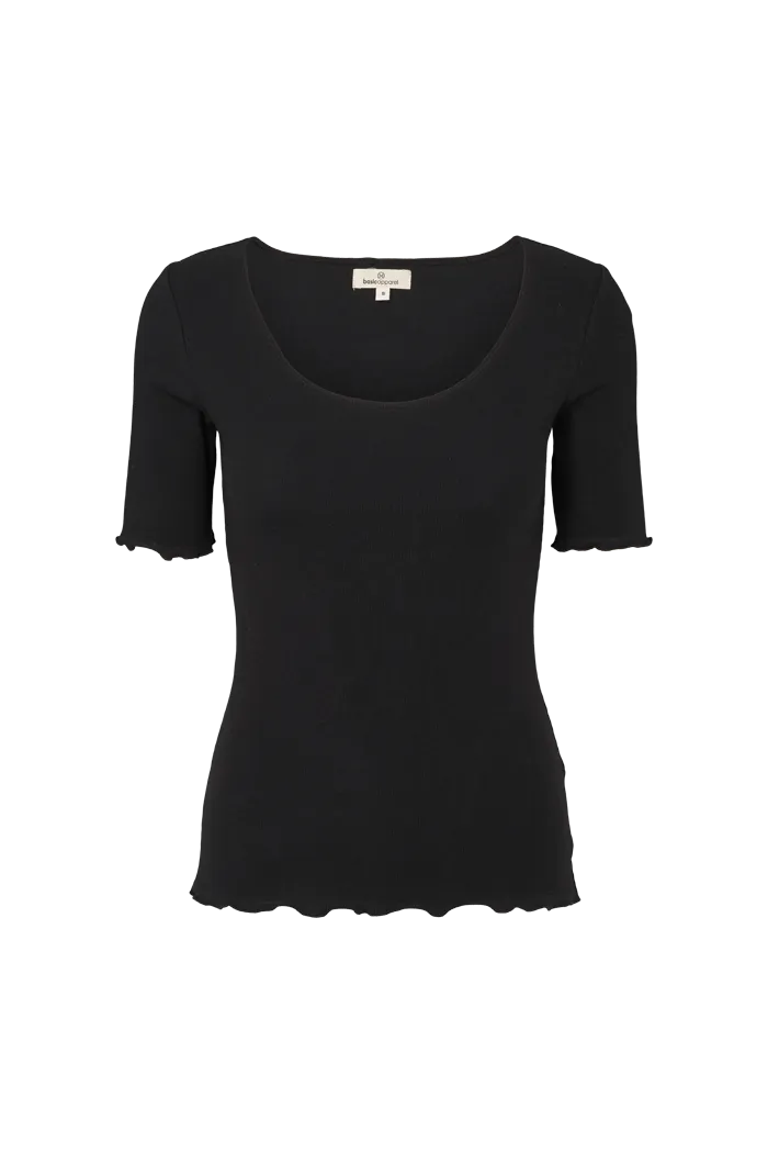 Ludmilla Scallop Tee SS - Black Anti Pill Surface Soft and Stretchy