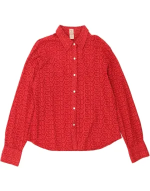 VINTAGE Womens Shirt UK 18 XL Red Floral Cotton Professional Look Unique Design