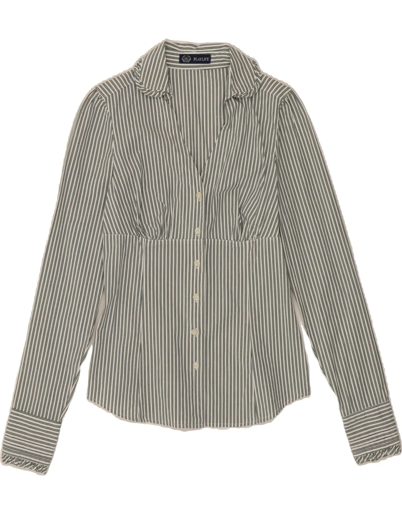 PLAYLIFE Womens Shirt UK 8 Small Green Striped Mix-And-Match Quick Dry Construction