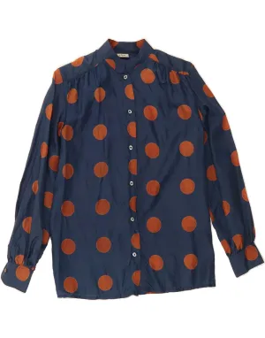 VINTAGE Womens Shirt Blouse UK 12 Medium Navy Blue Polka Dot Non Iron Material