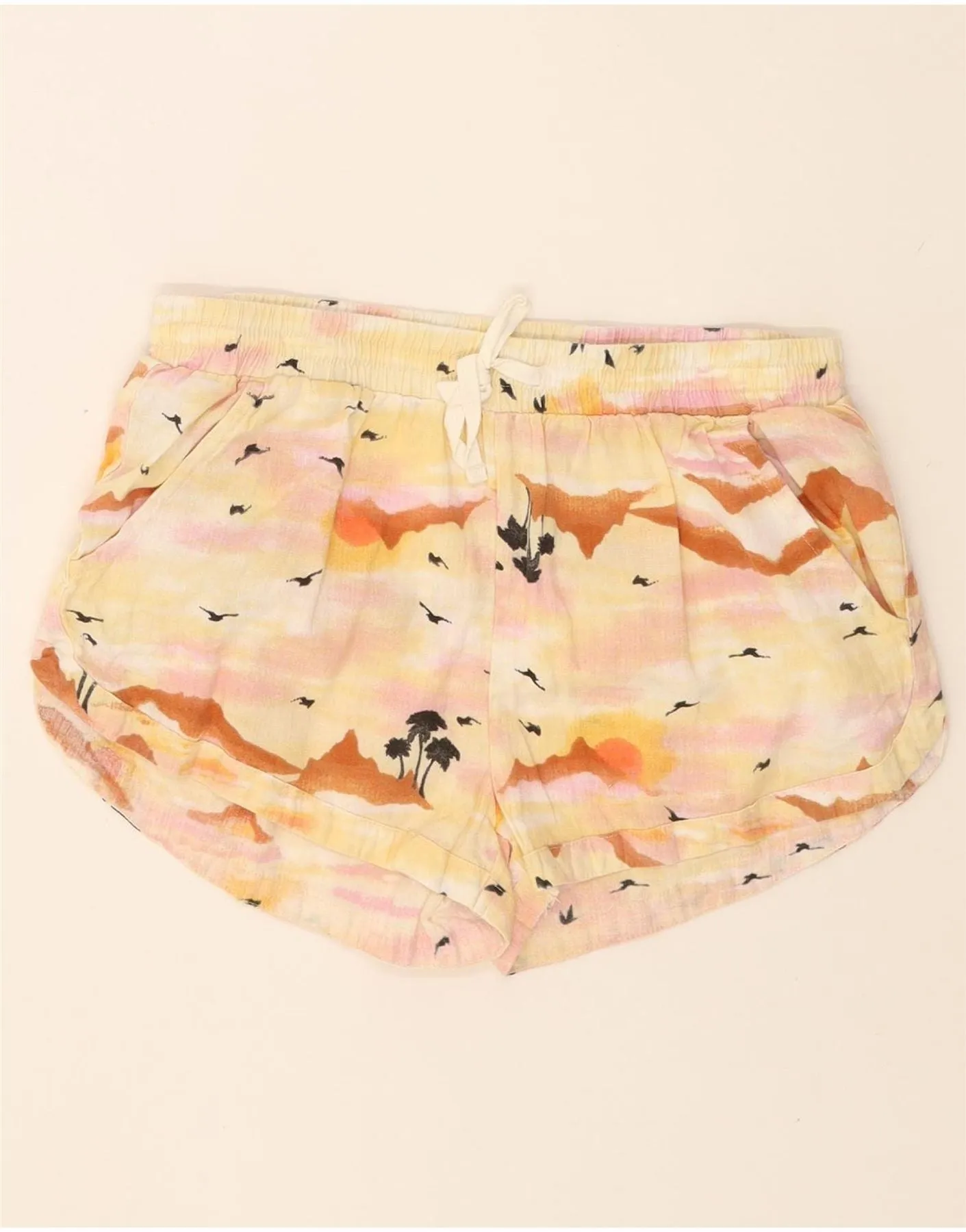 BILLABONG Womens Abstract Pattern Chino Shorts Medium W30 Yellow Tie Dye Seasonal Fashion Sports Ready