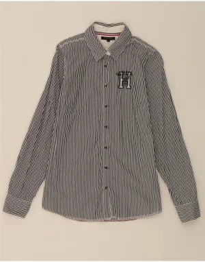 Sustainable Material Polished Finish TOMMY HILFIGER Womens Shirt US 8 Medium Black Pinstripe Cotton