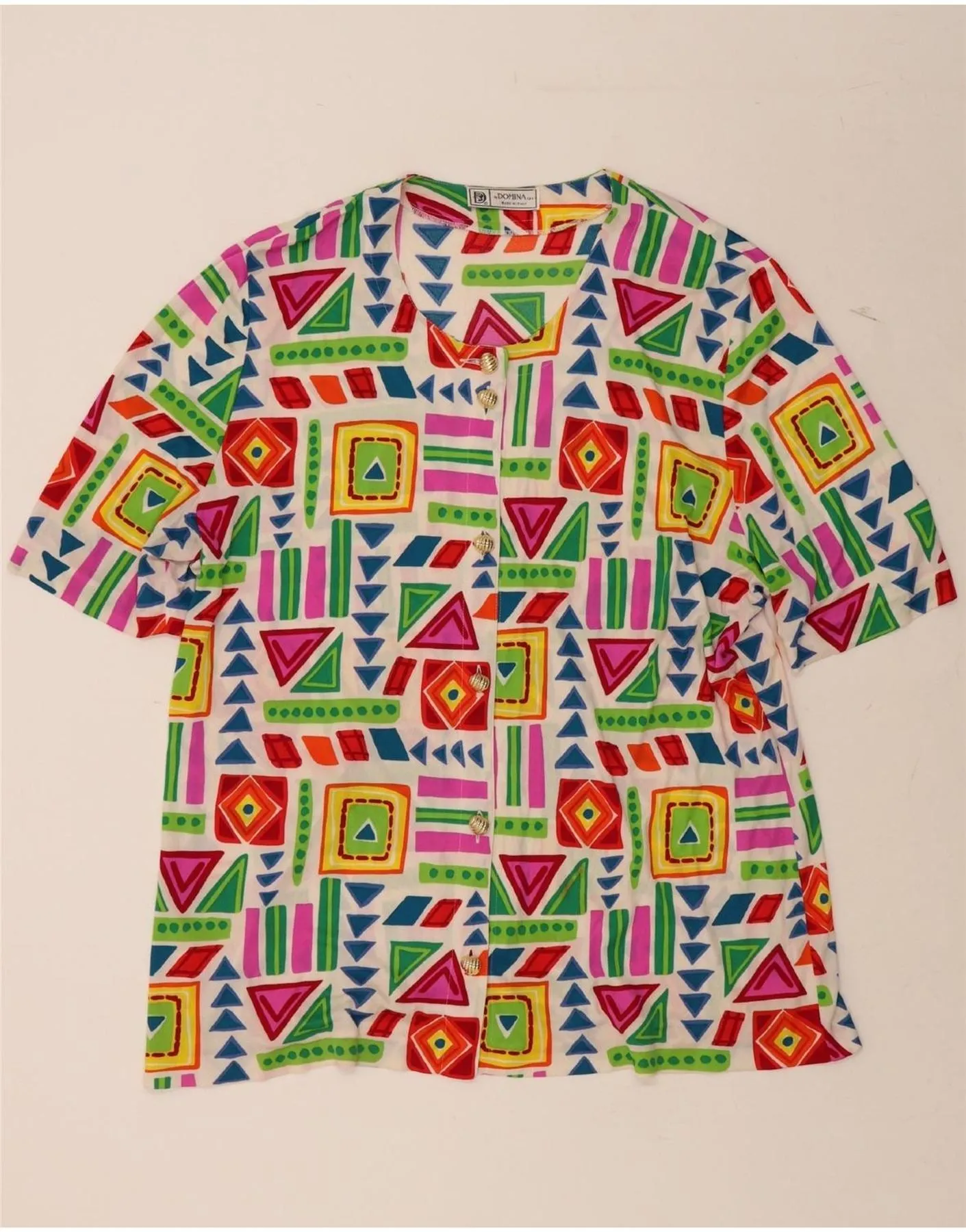 DOMINA Womens Shirt Dress UK 14 Medium Multicoloured Geometric Smooth Zipper Design
