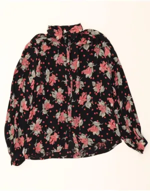 VINTAGE Womens Shirt Blouse EU 40 Medium Black Floral Multi Functional Pockets