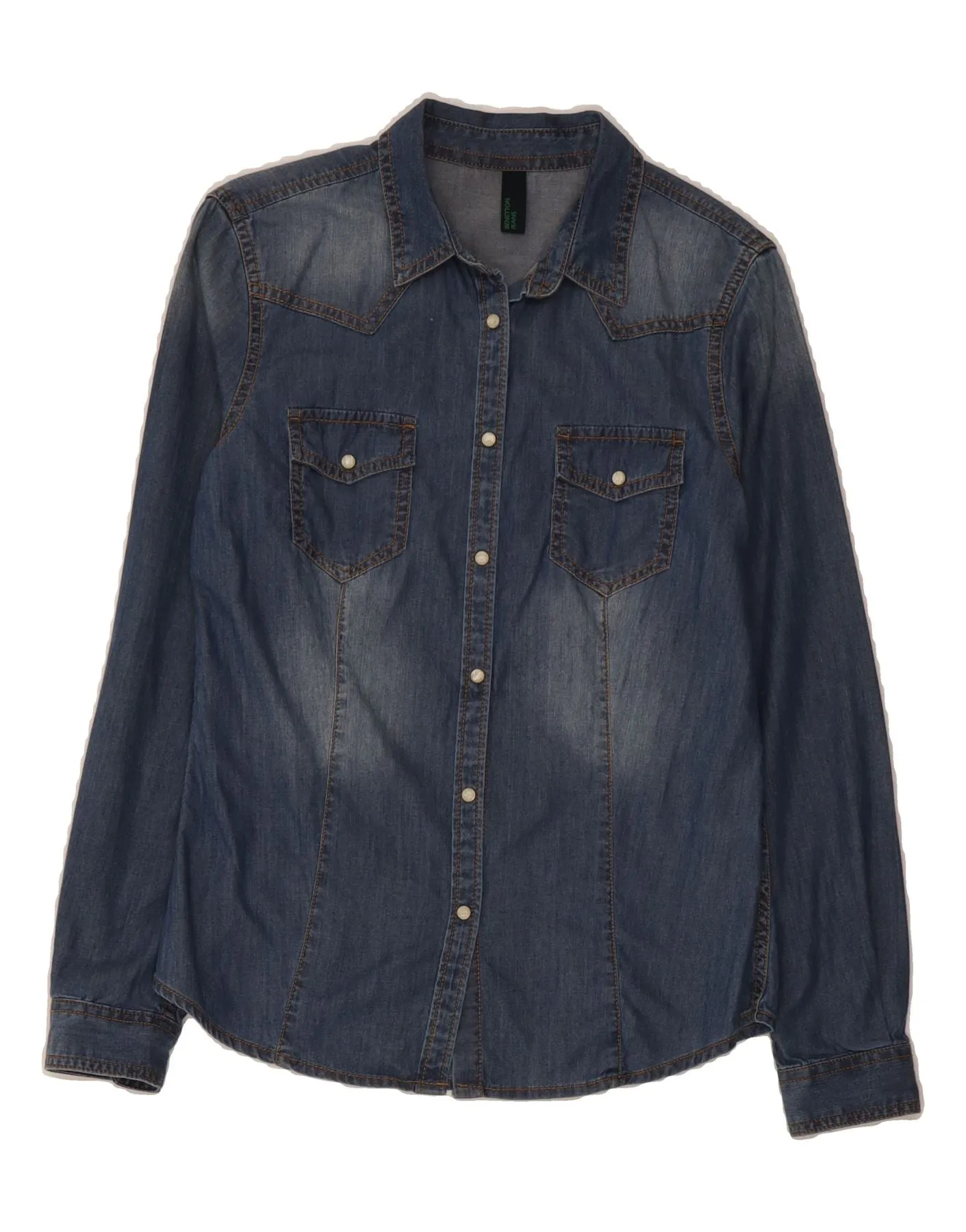 Practical Choice Resort Wear BENETTON Womens Denim Shirt UK 10 Small Blue Cotton
