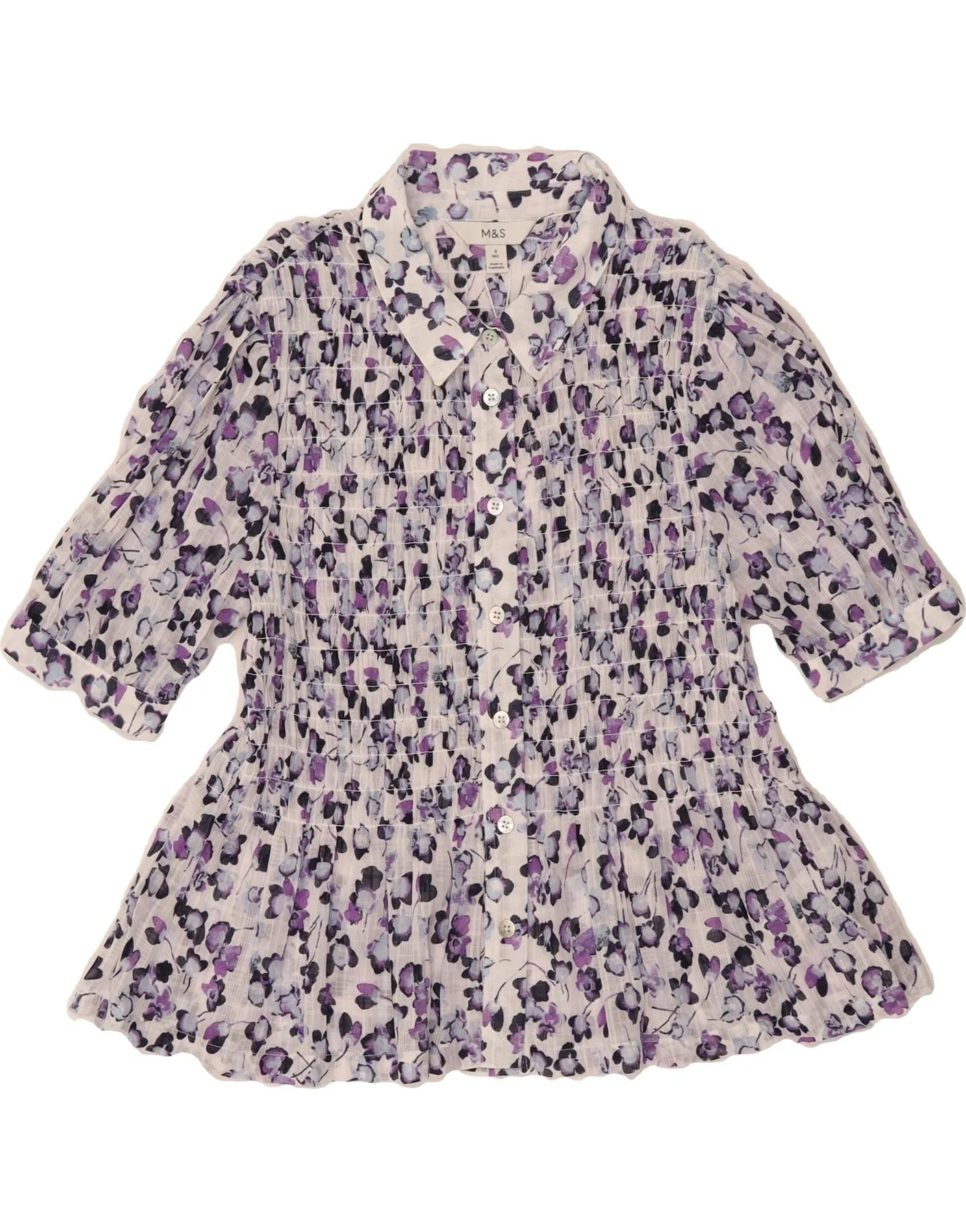 Hypoallergenic Lining Plus Size MARKS & SPENCER Womens Shirt Blouse UK 8 Small  Purple Floral Polyester
