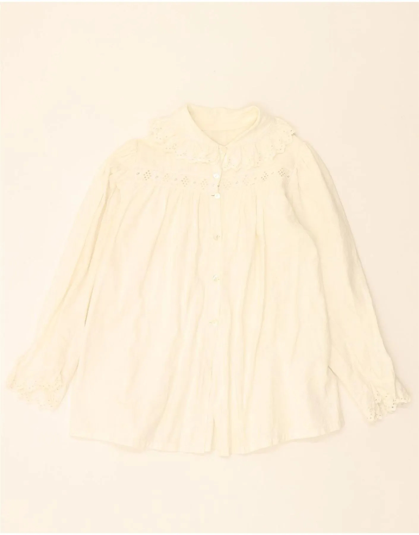 VINTAGE Womens Shirt Blouse UK 14 Medium Off White Layered Design Durable Fabric