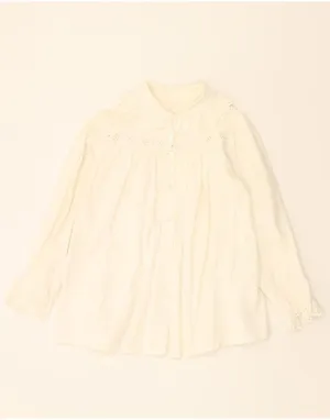 VINTAGE Womens Shirt Blouse UK 14 Medium Off White Layered Design Durable Fabric