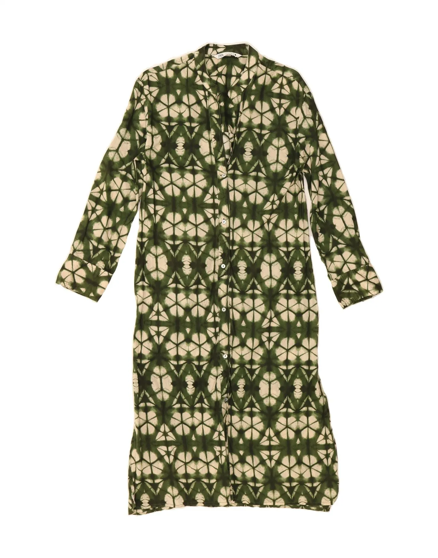 ZARA Womens Shirt Dress UK 10 Small Green Geometric Classic Appeal