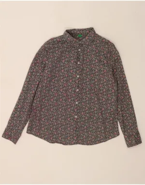 Roomy Cut BENETTON Womens Shirt UK 16 Large Navy Blue Floral Cotton