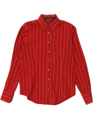 EDDIE BAUER Womens Shirt UK 14 Medium Red Striped Cotton Anti Pilling Finish Chic Look