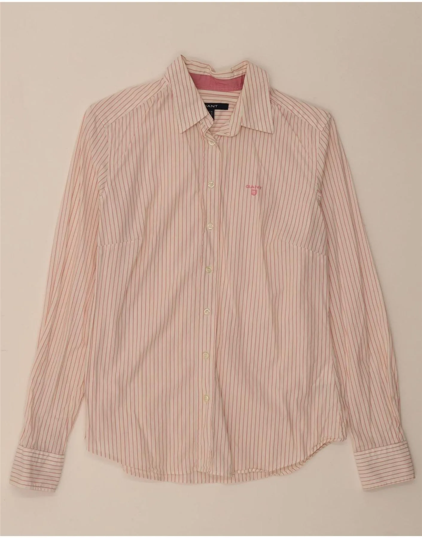 GANT Womens Shirt UK 14 Medium Pink Pinstripe Cotton Retro Vibe