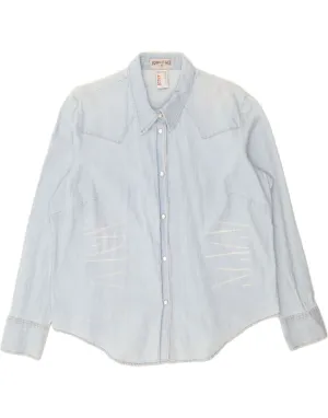 JOHN F GEE Womens Denim Shirt UK 22 3XL Blue Cotton Cocktail Event Cuffed hem
