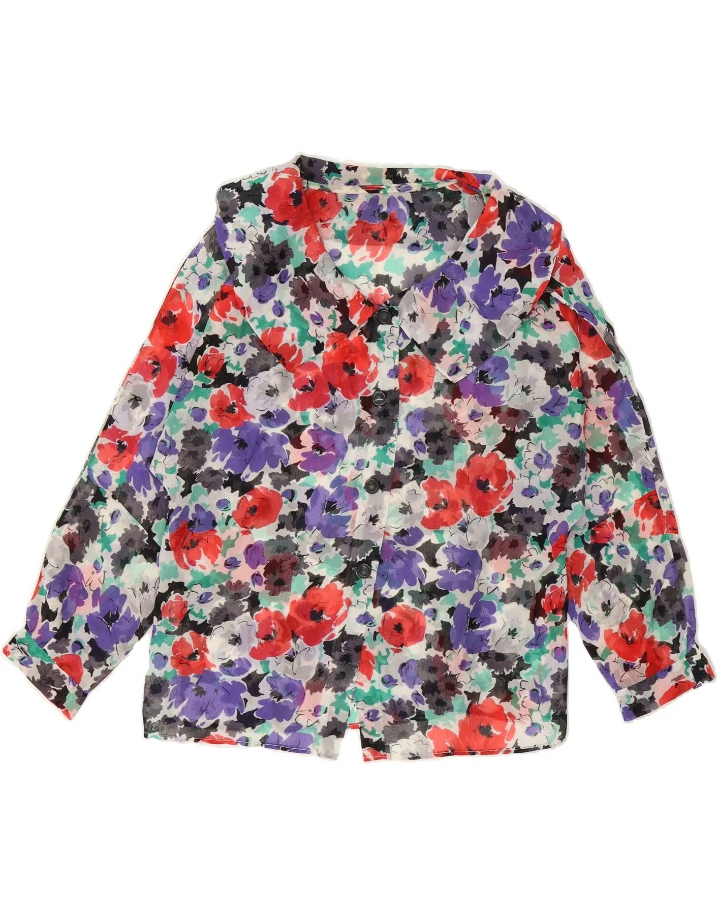 VINTAGE Womens Shirt Blouse UK 20 2XL Multicoloured Floral Bold Graphics