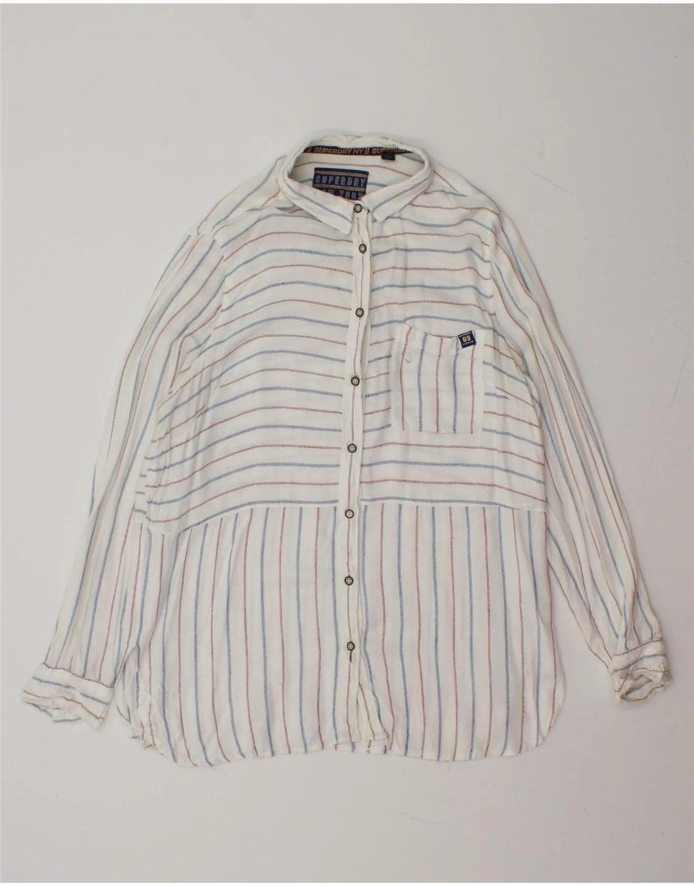 Sustainable production Current Style SUPERDRY Womens Shirt UK 16 Large White Striped Viscose